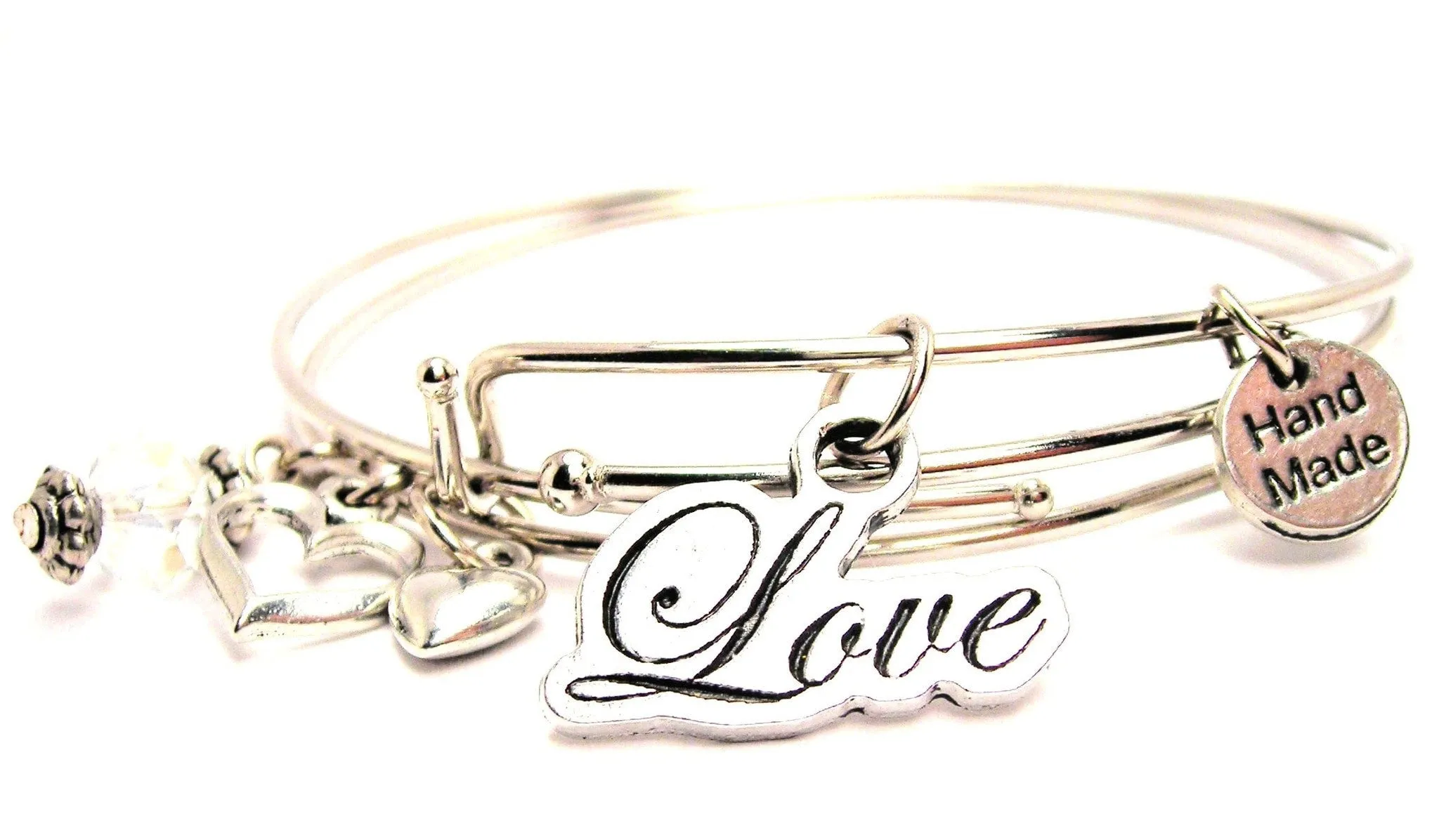 Cursive Love Expandable Bangle Bracelet Set