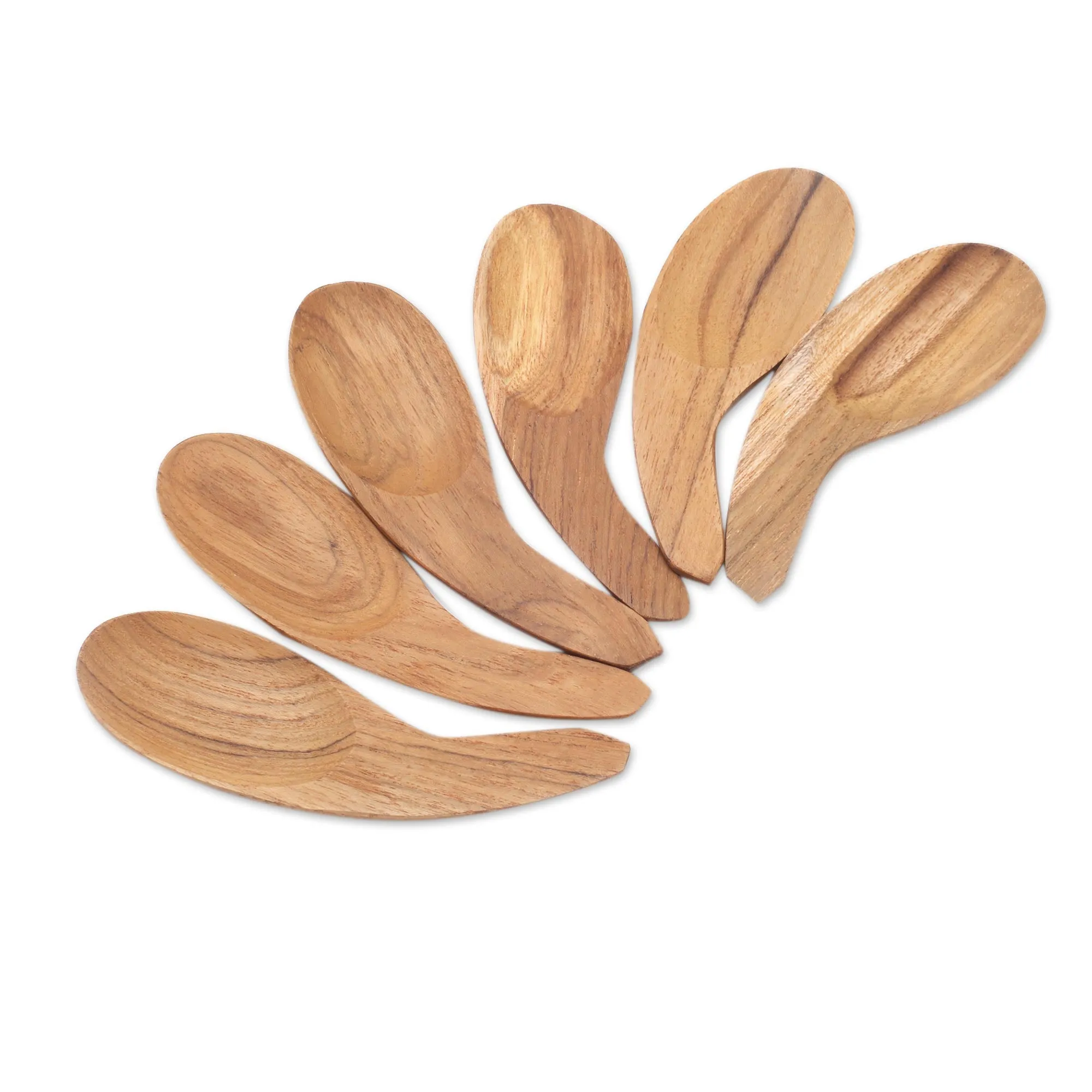 Curved Teak Wood Scoops from Bali (Set of 6) - Stylish Meal | NOVICA