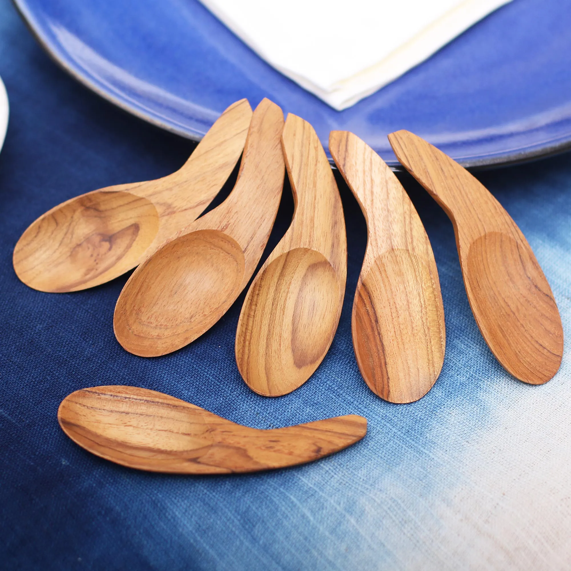 Curved Teak Wood Scoops from Bali (Set of 6) - Stylish Meal | NOVICA