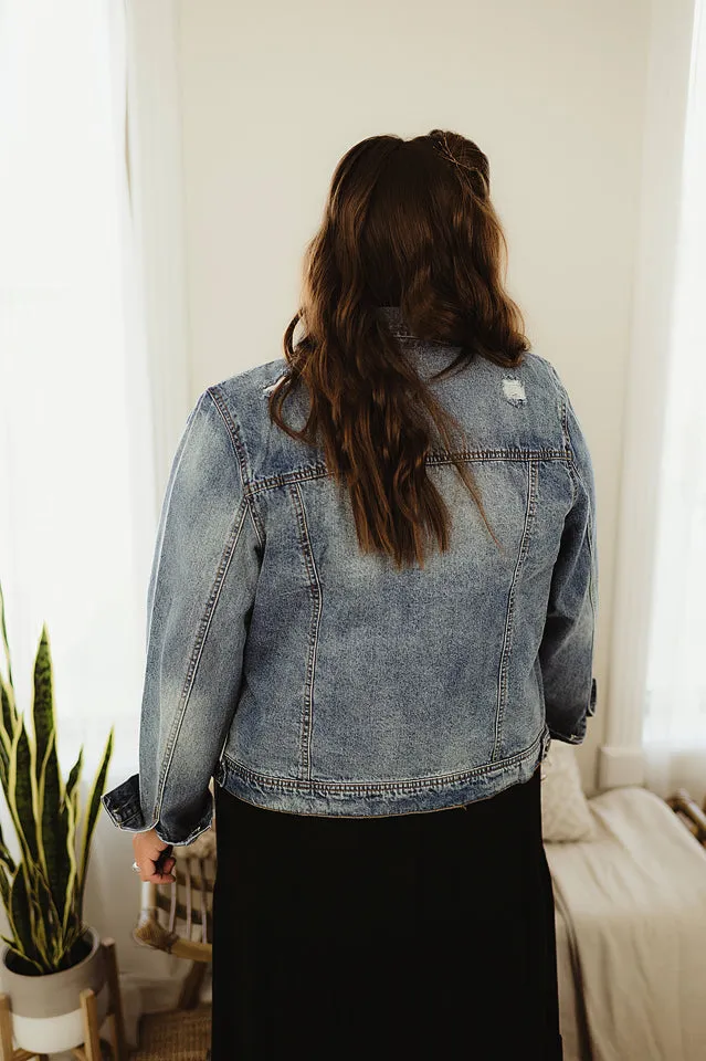 Curvy Distressed Denim Jacket