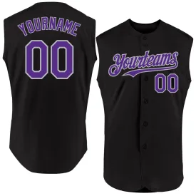 Custom Black Purple-Gray Authentic Sleeveless Baseball Jersey