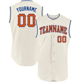 Custom Cream Orange-Royal Authentic Sleeveless Baseball Jersey