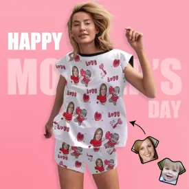 Custom Face Love MOM & BABY Women's Short Pajama Set Mother's Day & Birthday Gift