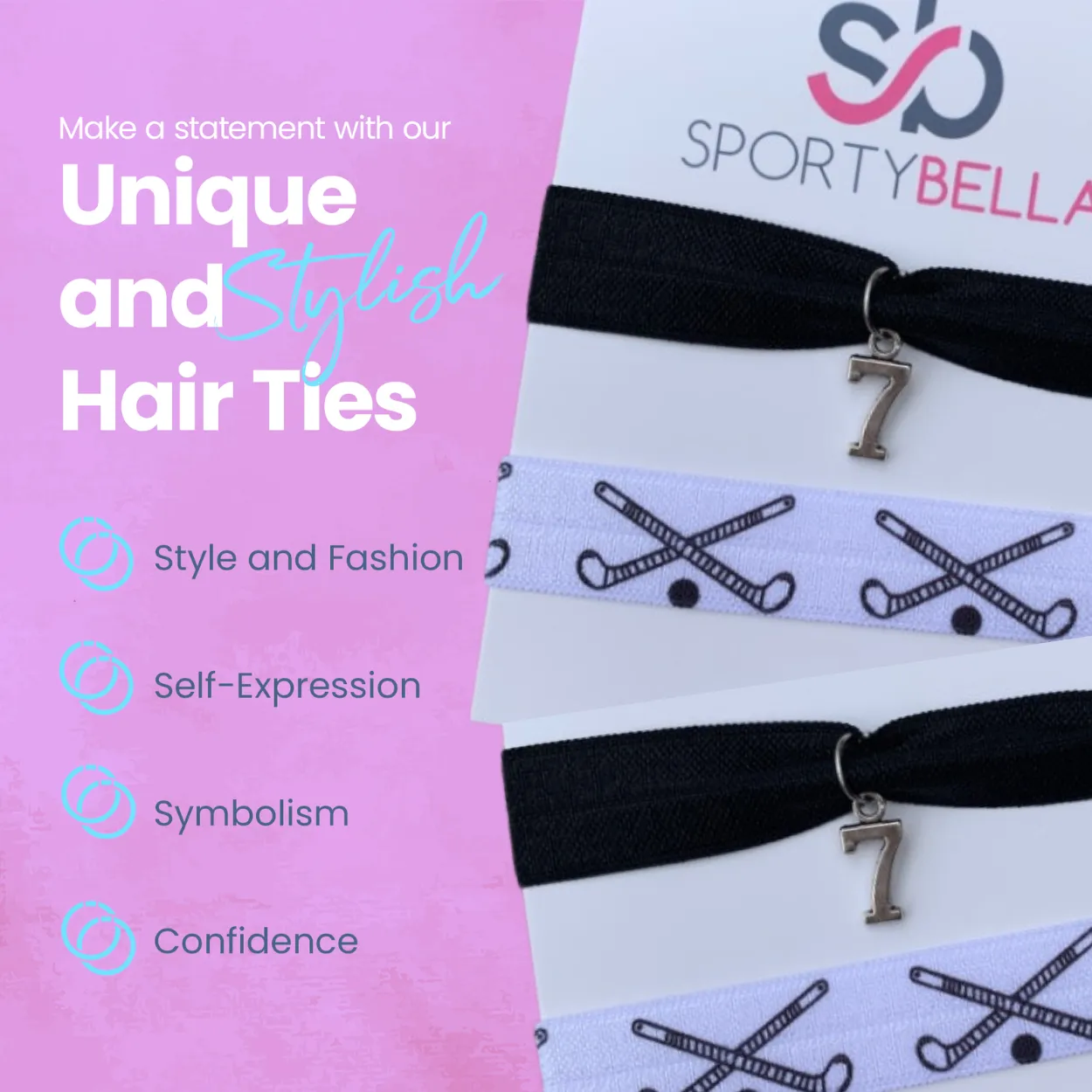 Custom Field Hockey Hair Ties with Number Charm