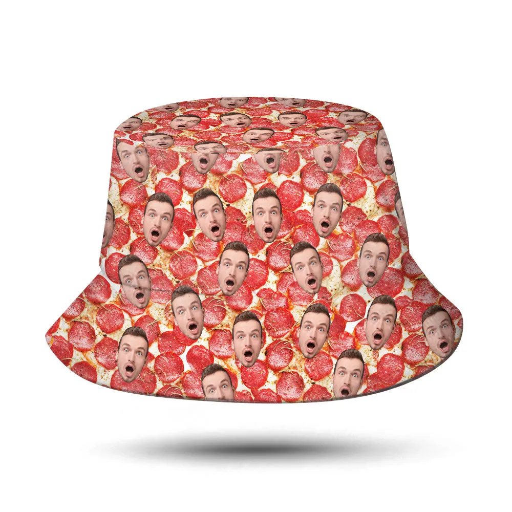 Custom Funny Bucket Hat Personalised Face Pizza Bucket Hat Summer Wide Brim Fisherman Hat Gifts