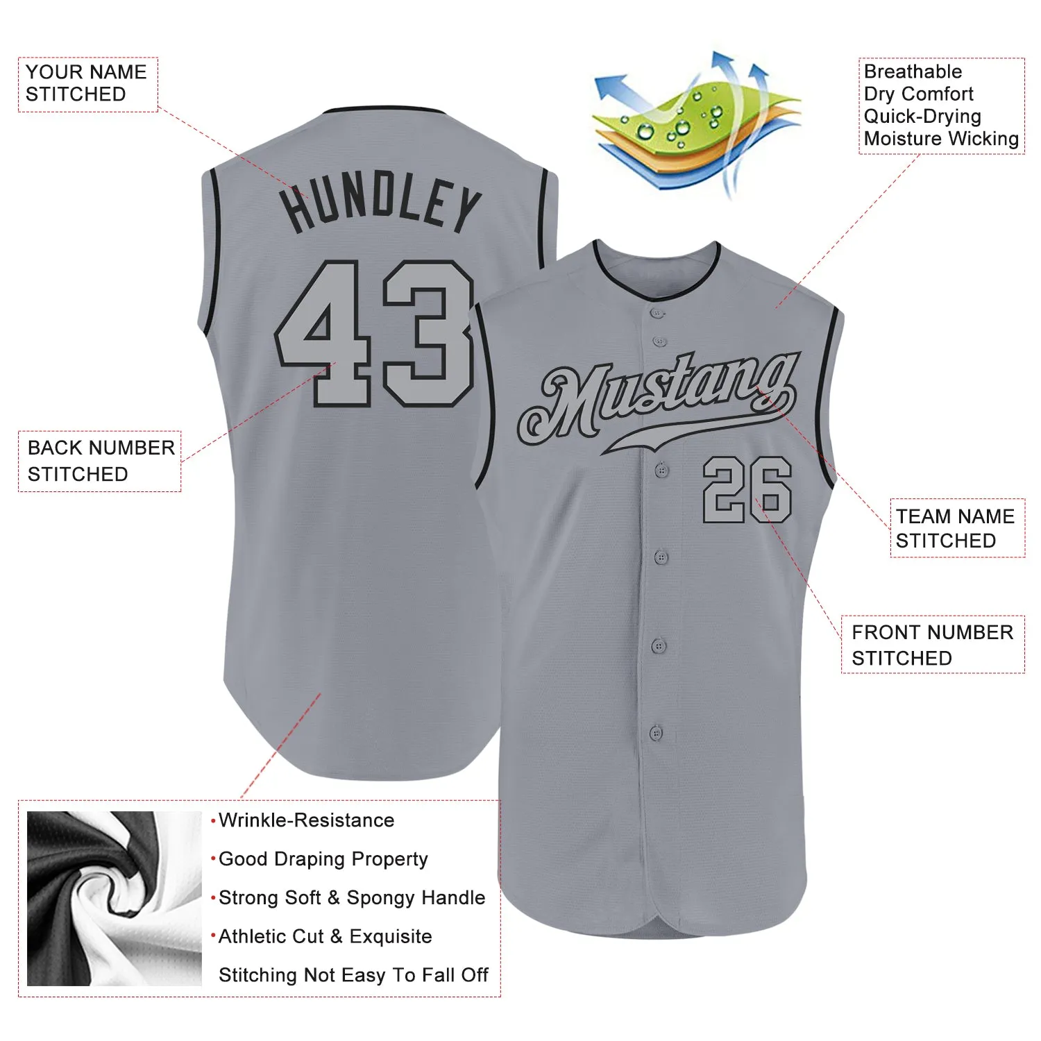 Custom Gray Gray-Black Authentic Sleeveless Baseball Jersey