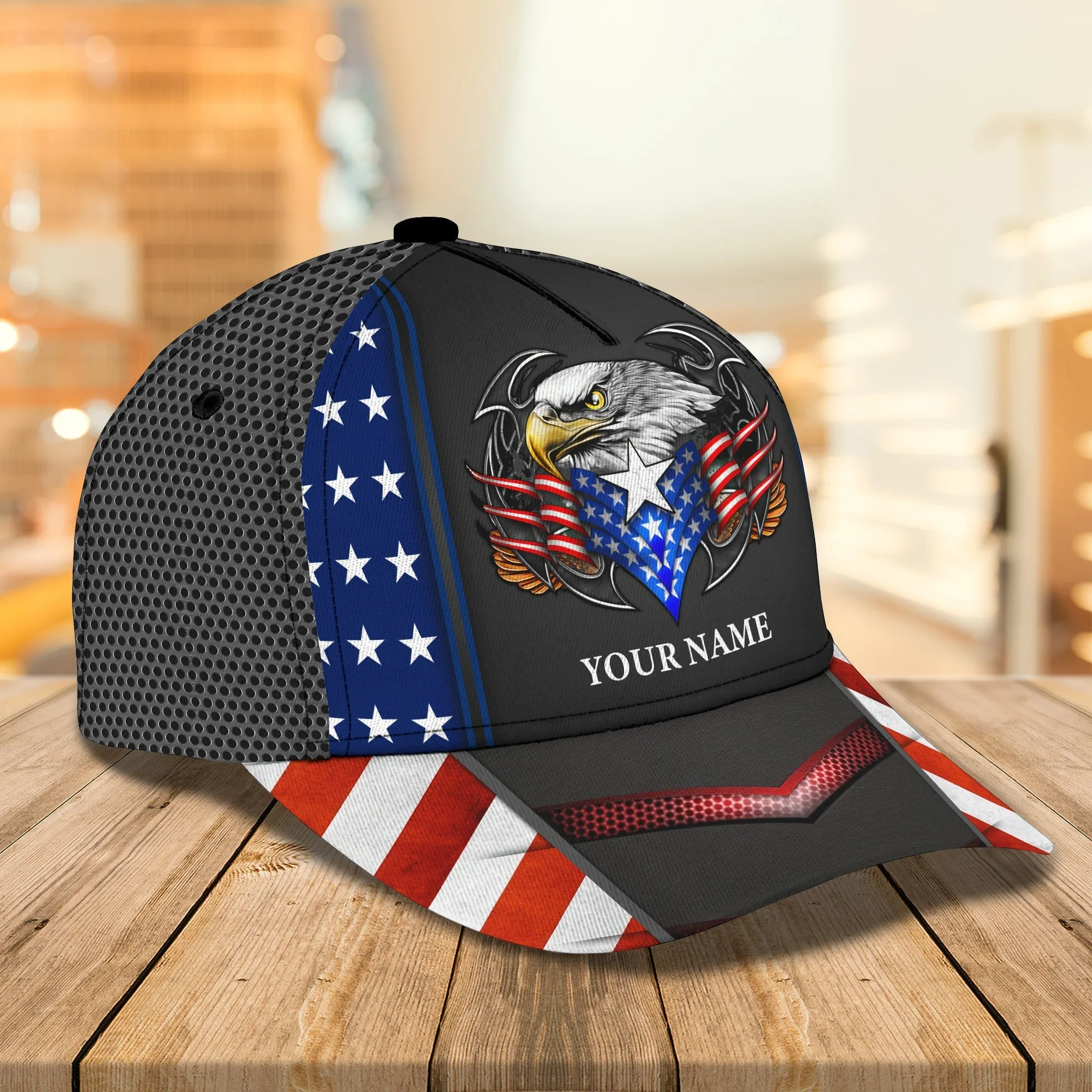 Customized With Name 3D Full Printed Patriotic Cap Hat, Eagle American Flag Baseball Cap Hat, Independence Day Cap Hat