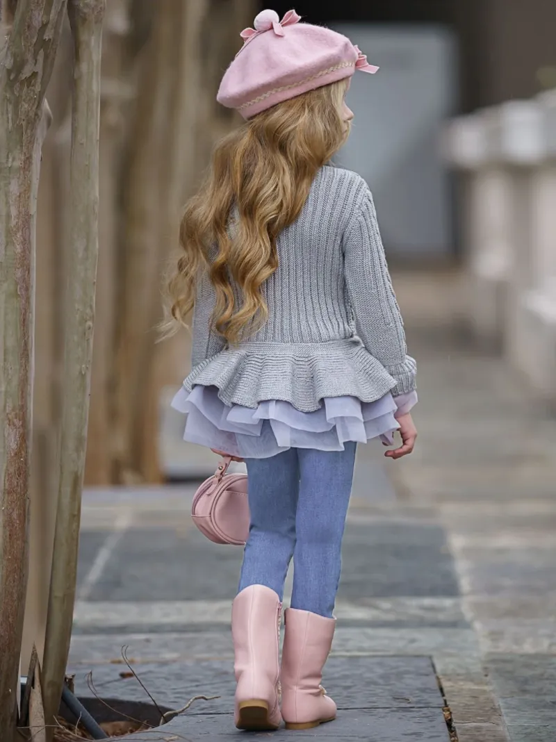 Cute As Pie Ashen Cable Knit Tutu Sweater