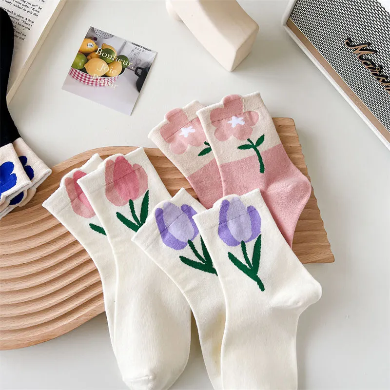 Cute Flowers Candy Color Socks