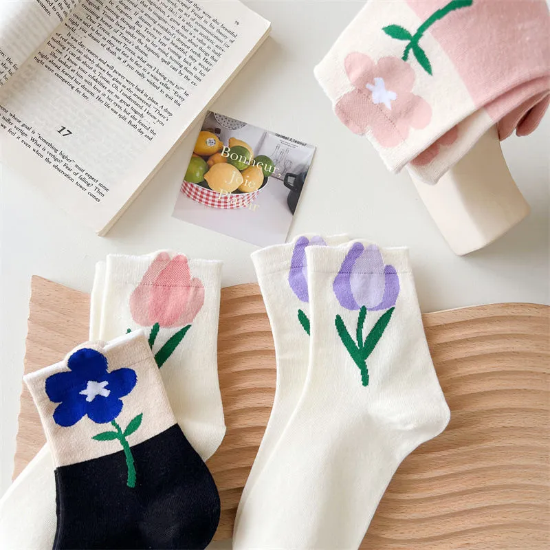 Cute Flowers Candy Color Socks