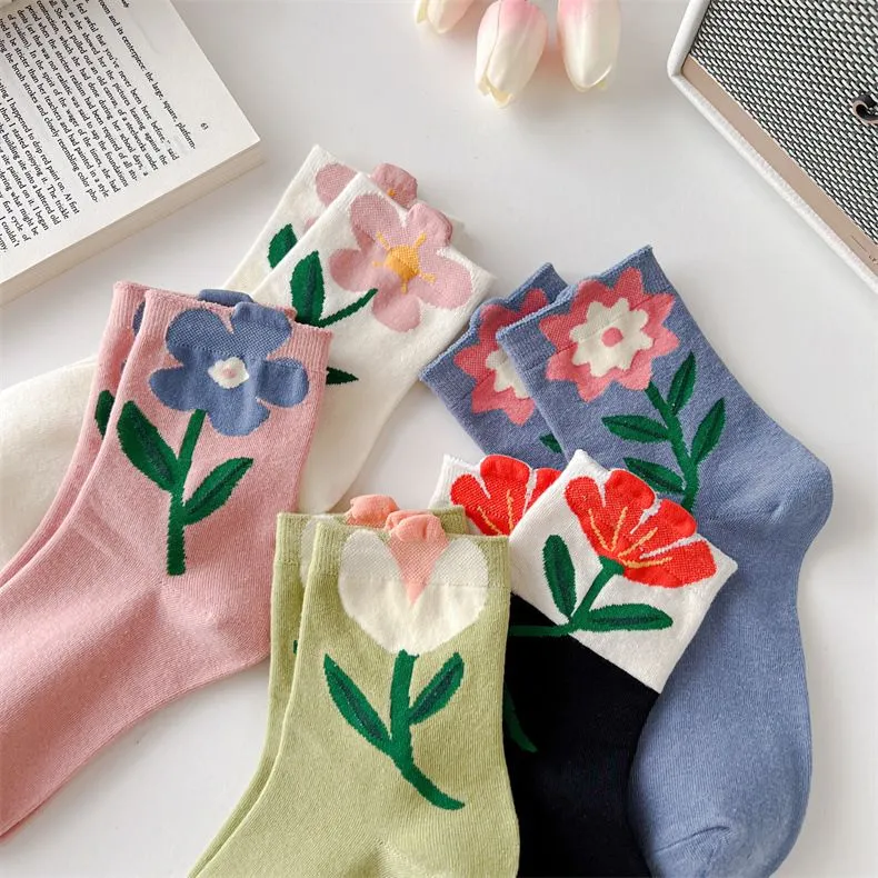 Cute Flowers Candy Color Socks