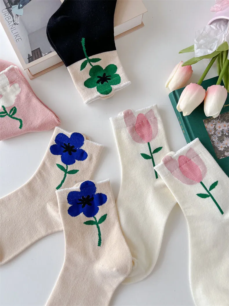 Cute Flowers Candy Color Socks