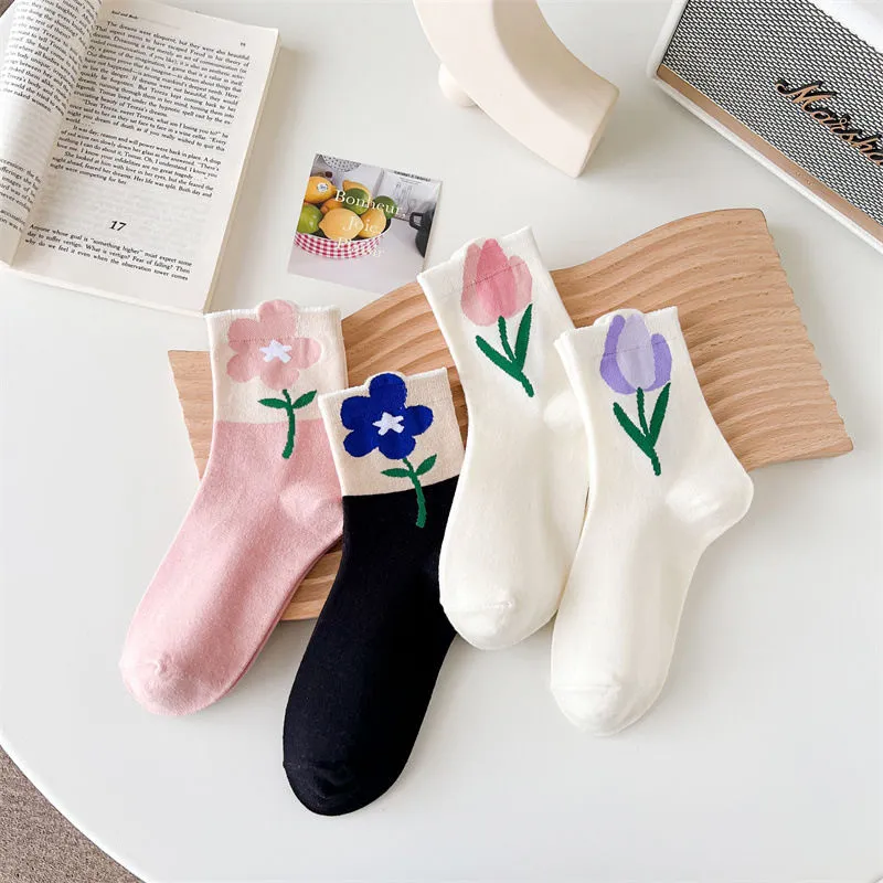 Cute Flowers Candy Color Socks