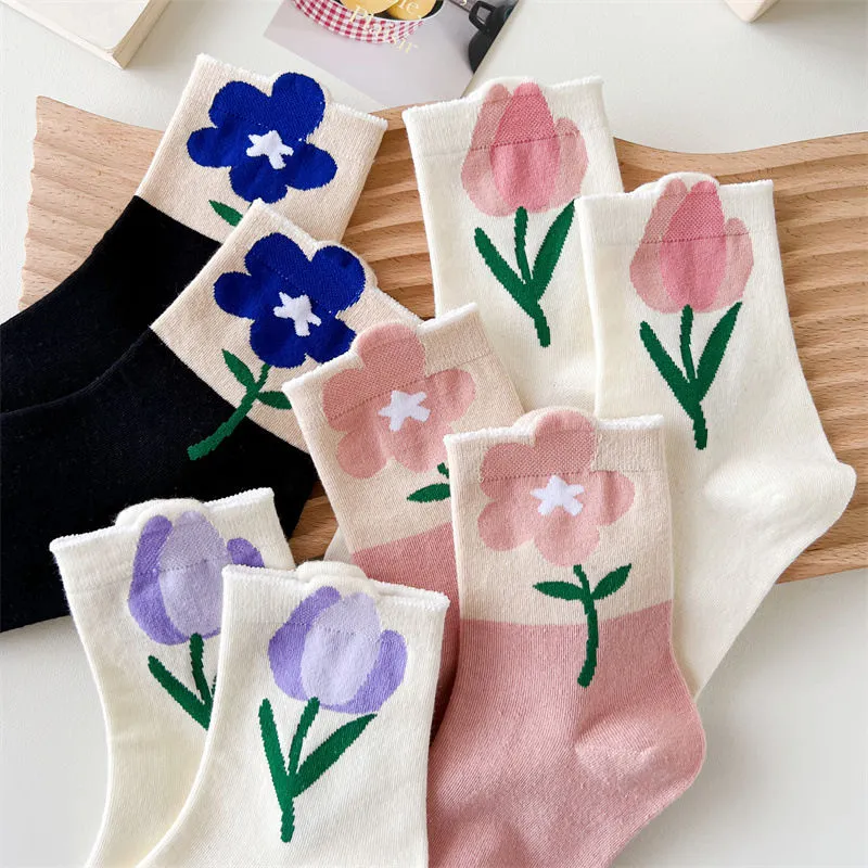 Cute Flowers Candy Color Socks