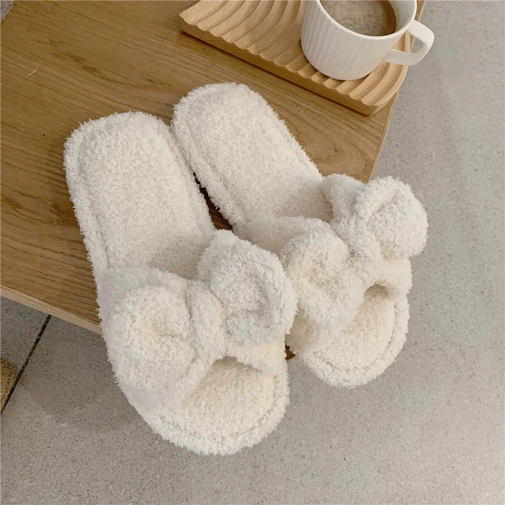 Cute Heart Plush Velvet Cotton Slippers for Women