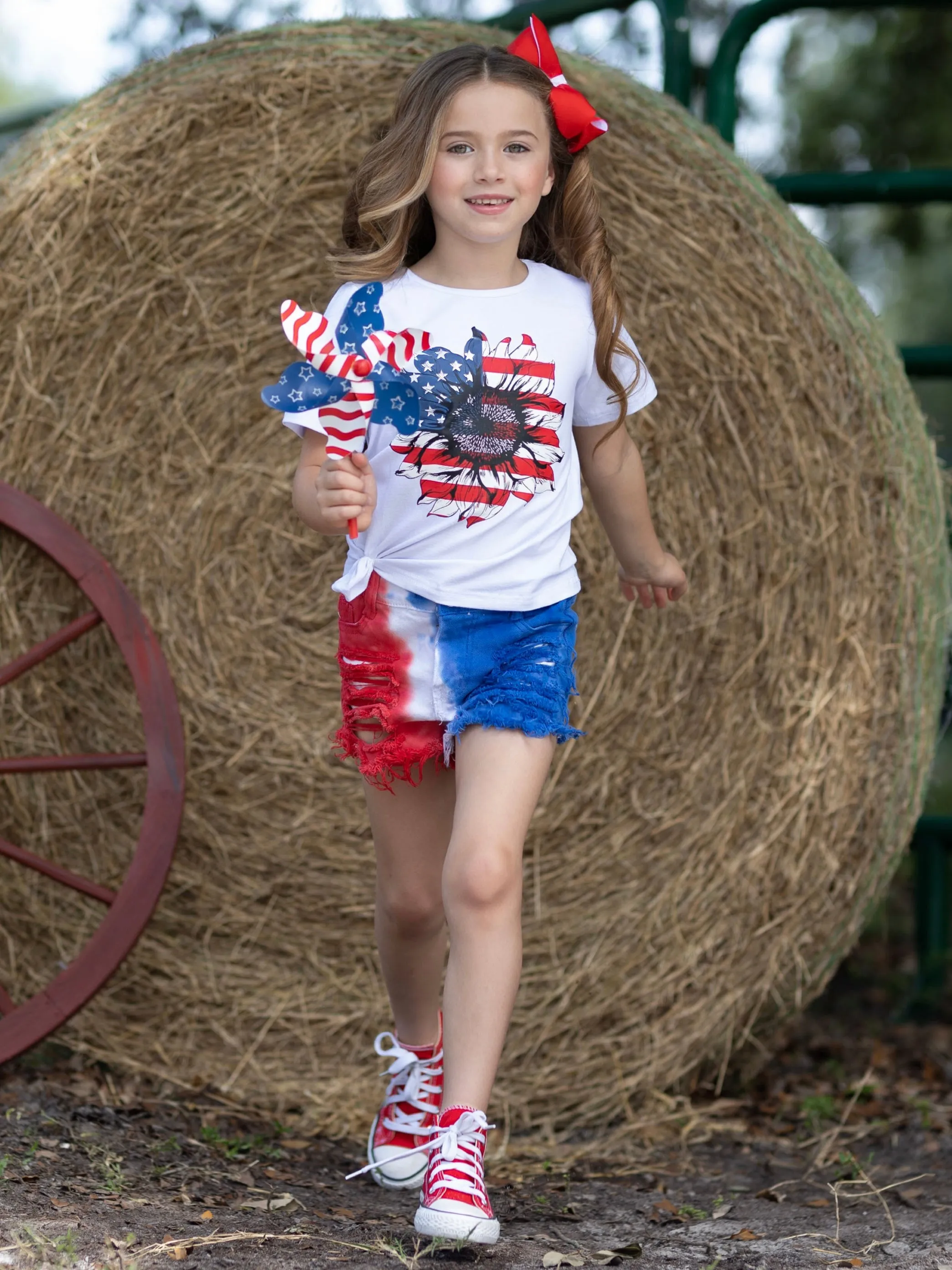 Cute In America Tie Dye Denim Shorts Set