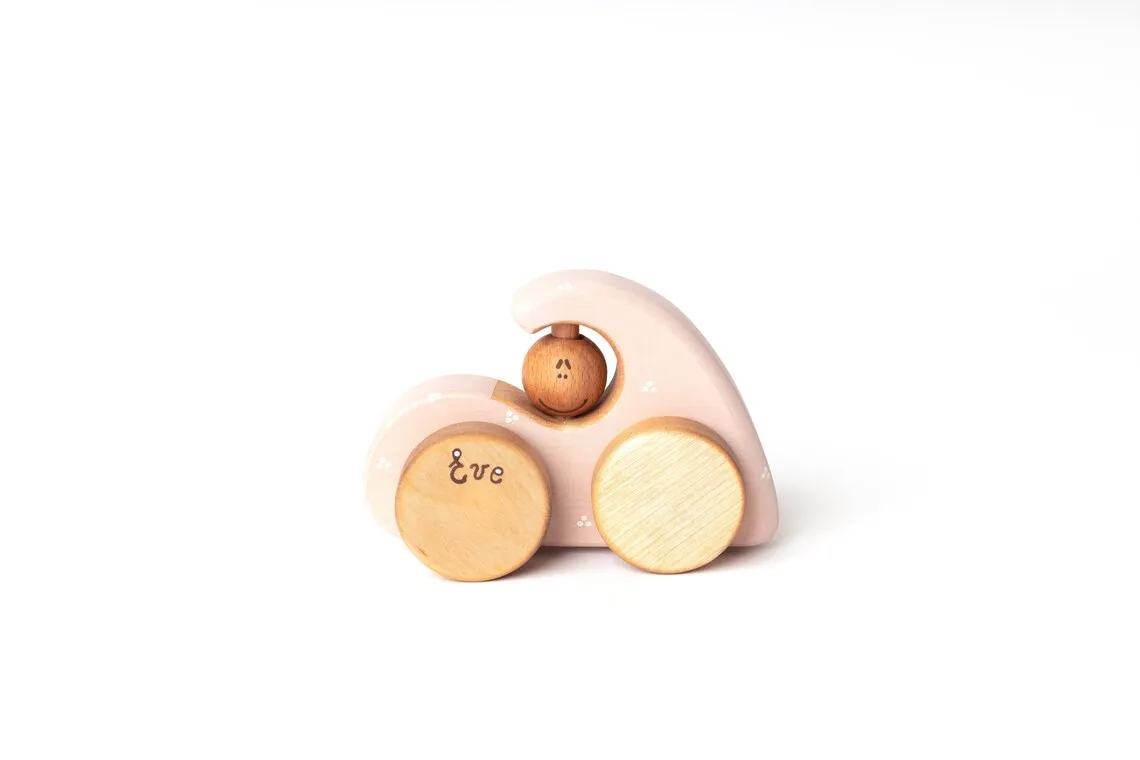 Cute Wooden Pink Beetle Car Toy