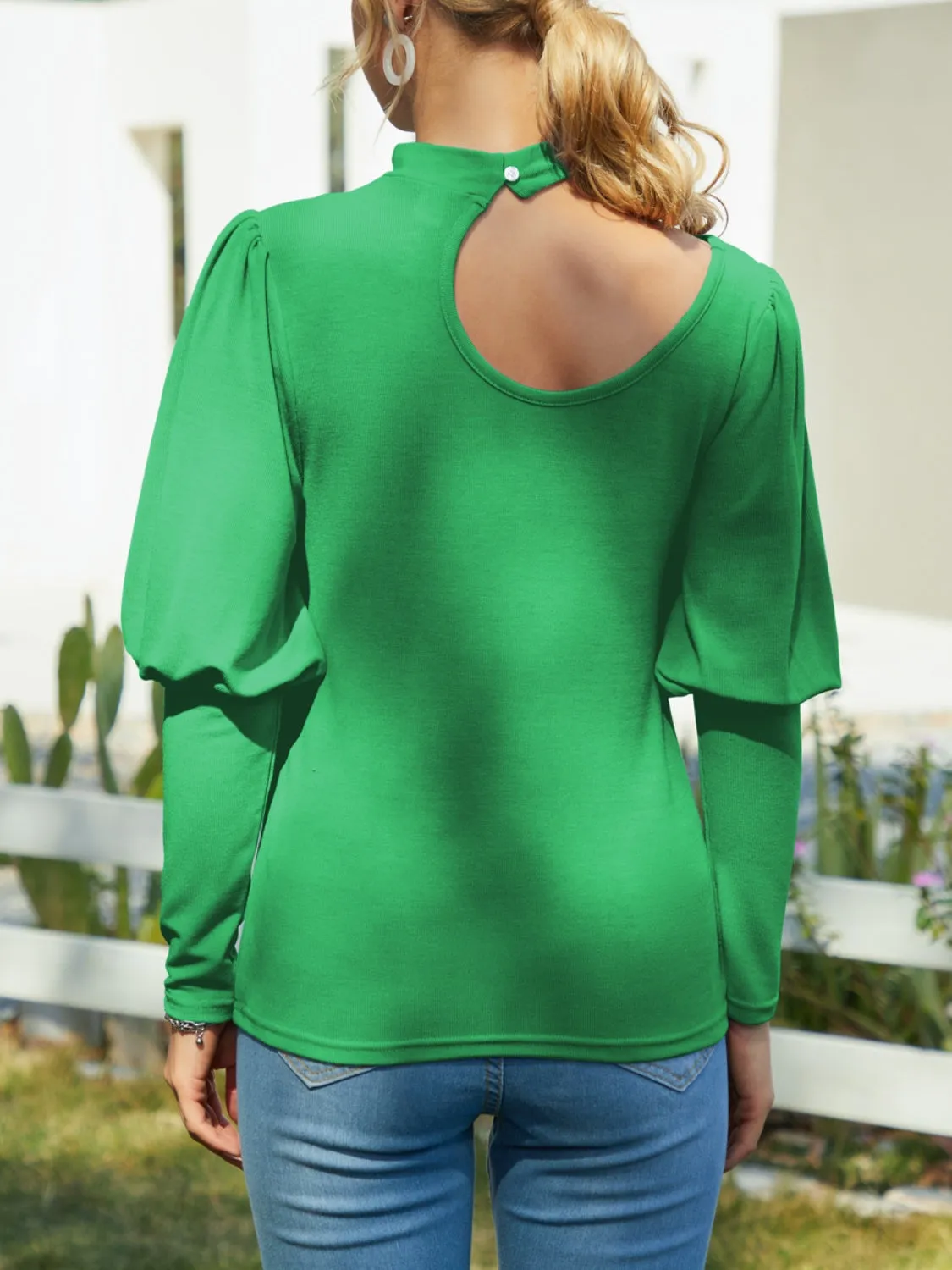 Cutout Mock Neck Long Sleeve T-Shirt