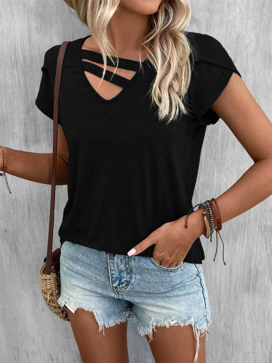 Cutout Petal Sleeve T-Shirt