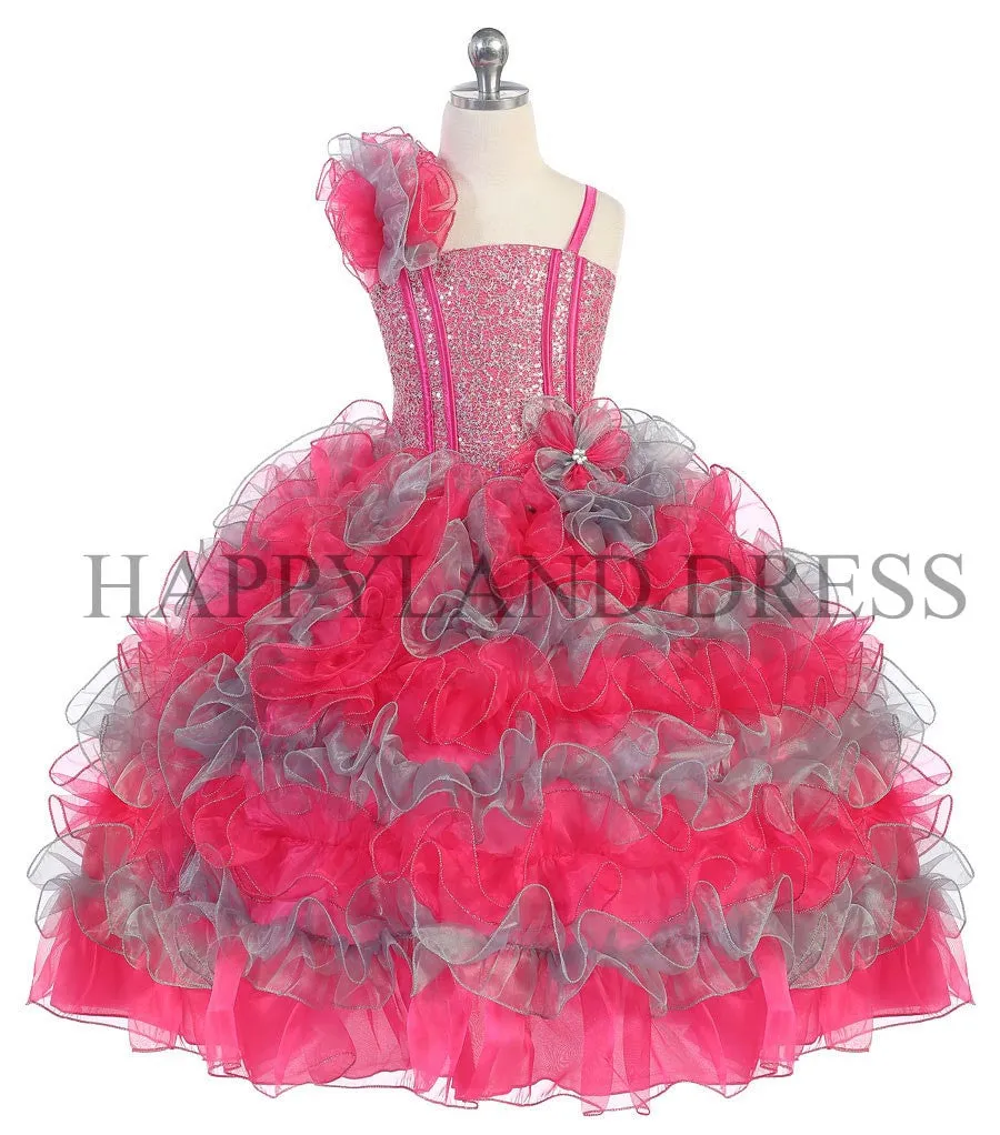 D0600 Sequin Ruffle Pageant Dress (4 Diff. Colors)