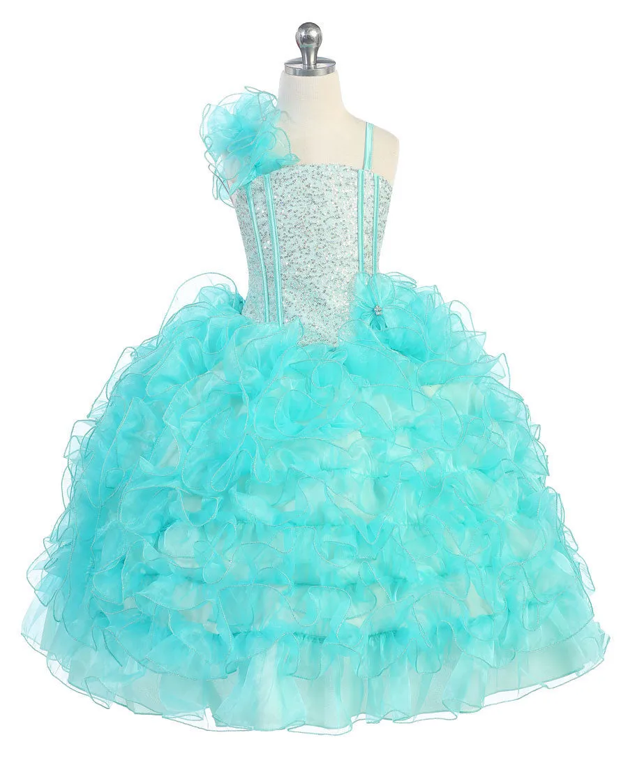 D0600 Sequin Ruffle Pageant Dress (4 Diff. Colors)