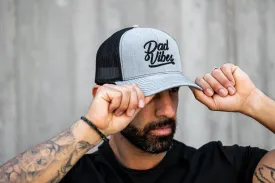 DadVibes Script Curved Bill Heather Grey/Black Trucker Hat