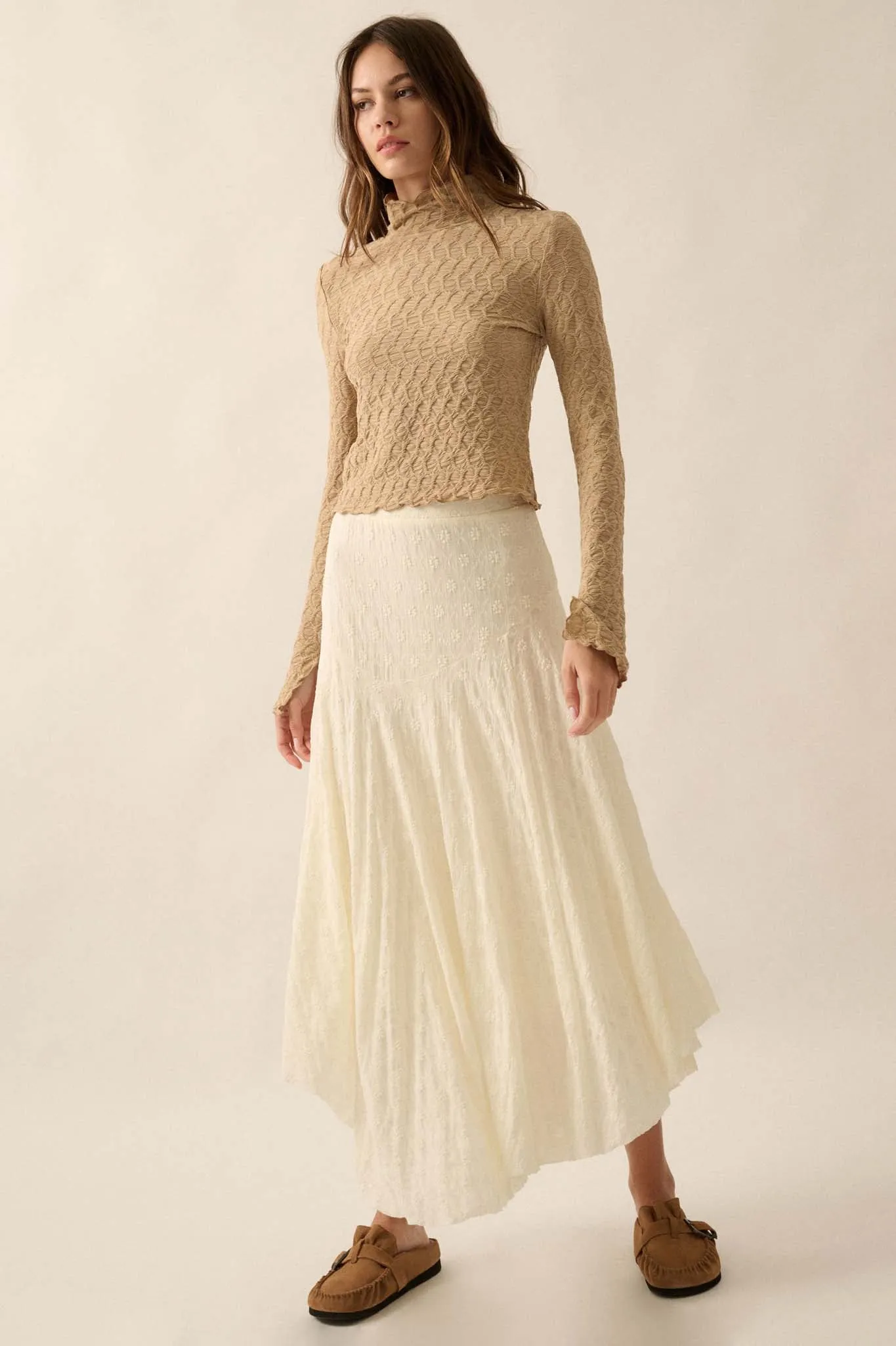 Dainty Days Floral Lace Asymmetrical Midi Skirt