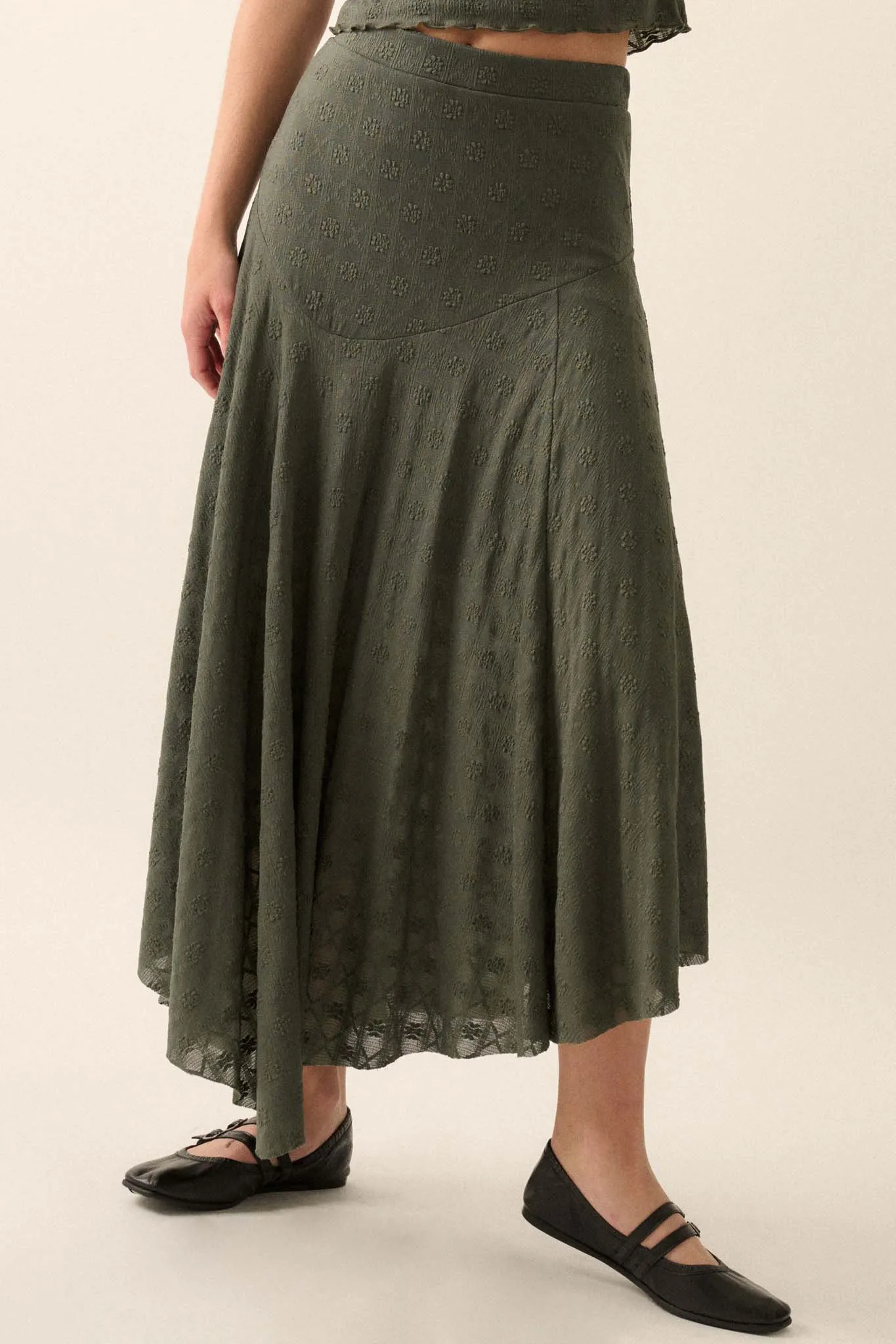 Dainty Days Floral Lace Asymmetrical Midi Skirt