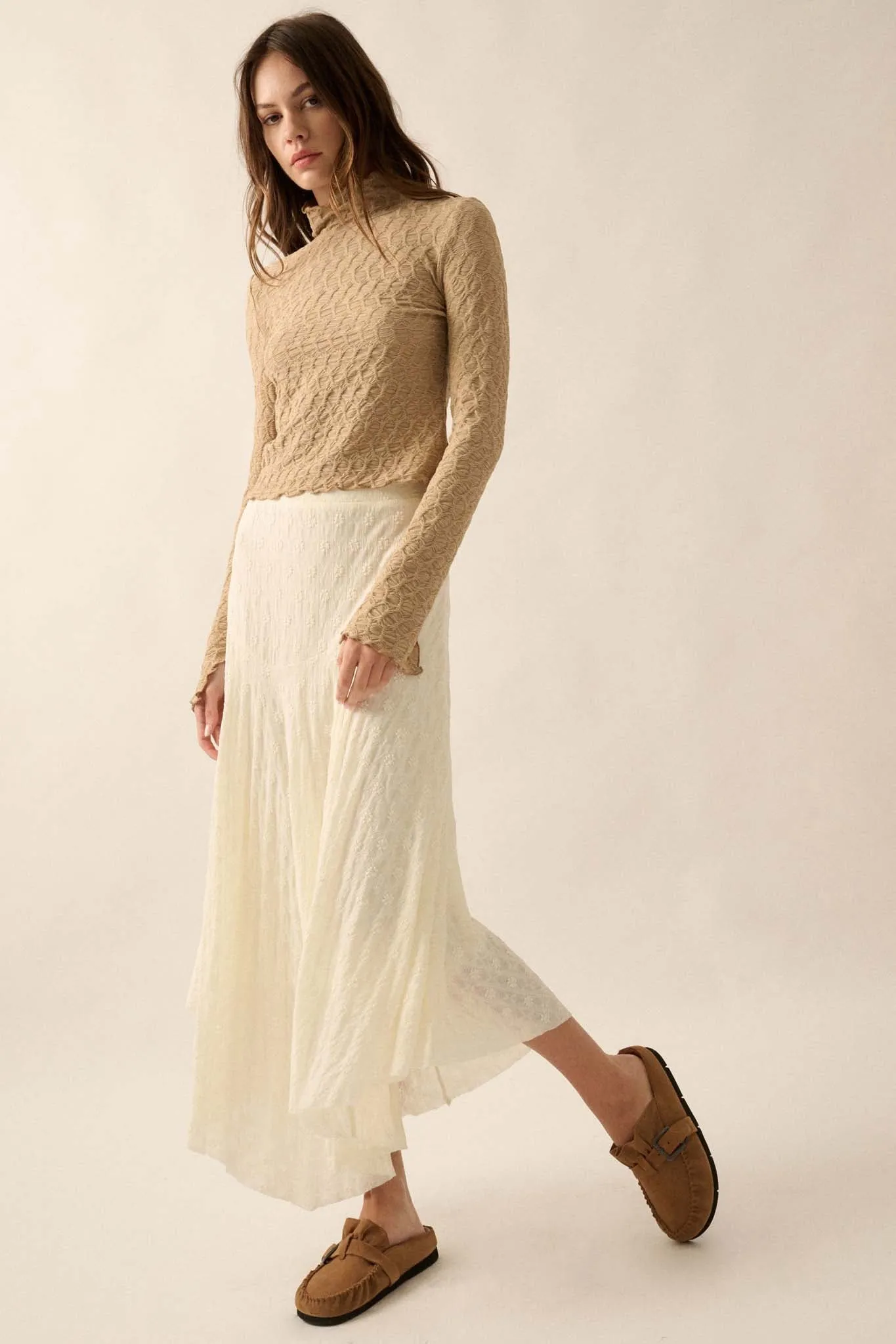 Dainty Days Floral Lace Asymmetrical Midi Skirt