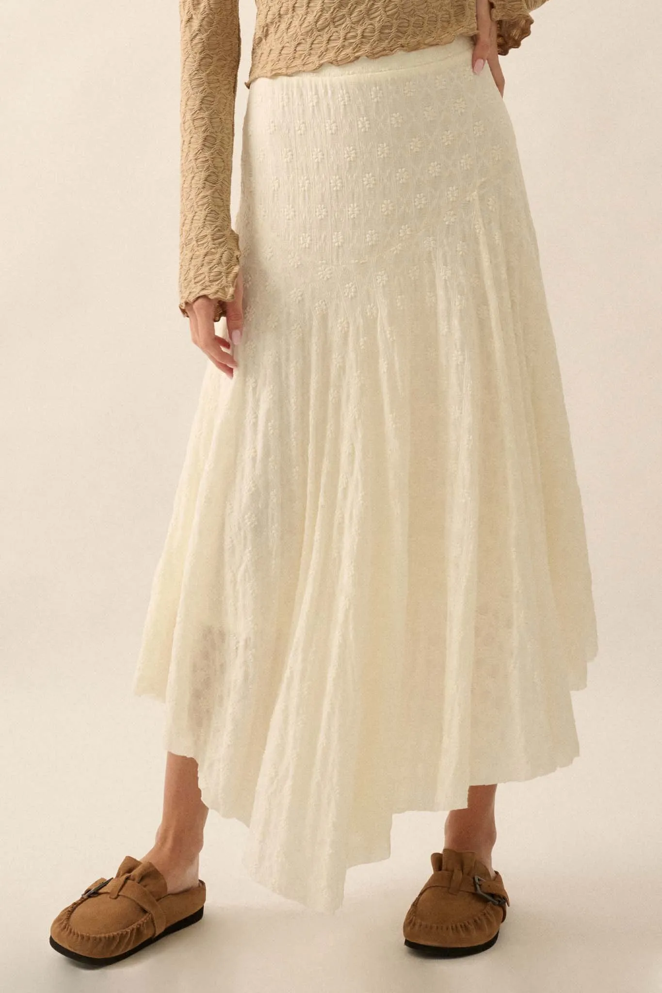 Dainty Days Floral Lace Asymmetrical Midi Skirt