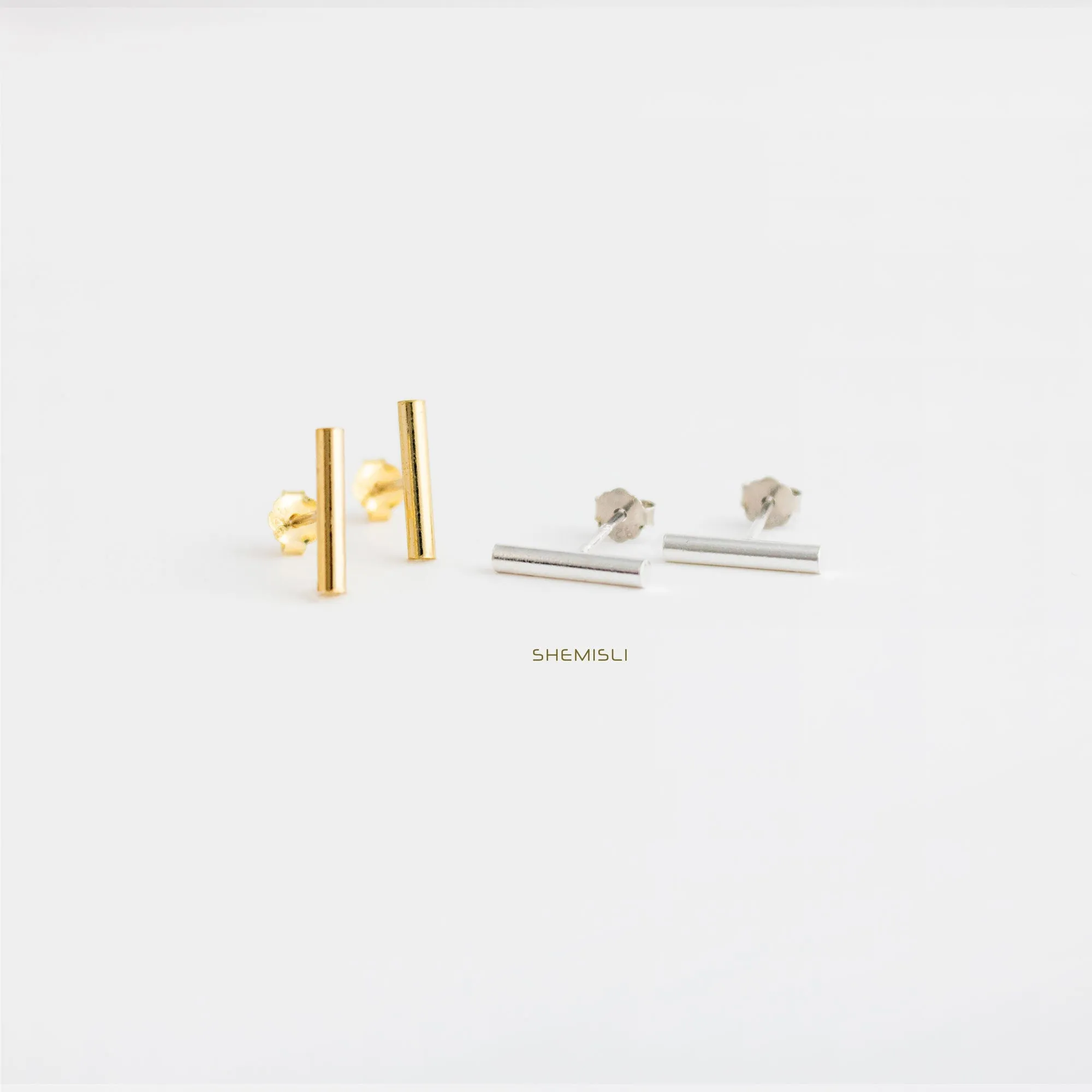 Dainty Round Bar Studs Earrings, Unisex, Gold, Silver SHEMISLI SS011