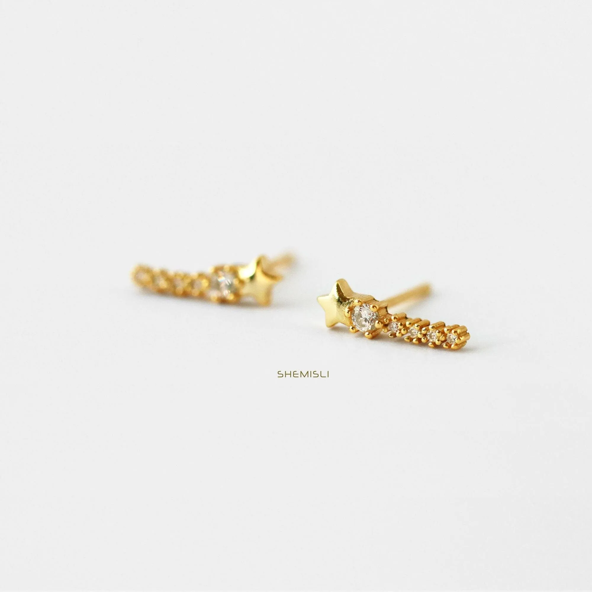 Dainty Shooting Star CZ Climber Earrings,  Gold, Silver SHEMISLI SS067 LR