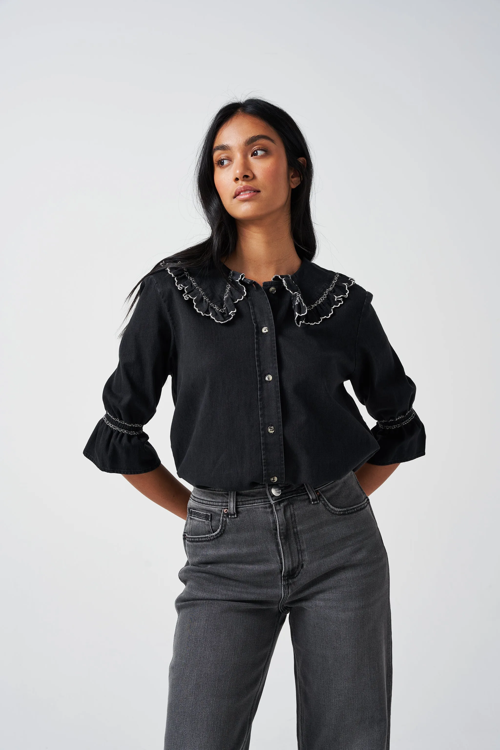 Daisy Blouse in Black Denim