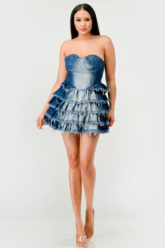 Daphane Denim Delight Tiered Ruffle Dress