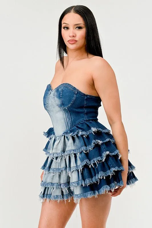 Daphane Denim Delight Tiered Ruffle Dress