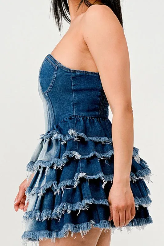 Daphane Denim Delight Tiered Ruffle Dress