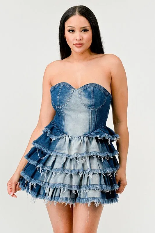 Daphane Denim Delight Tiered Ruffle Dress