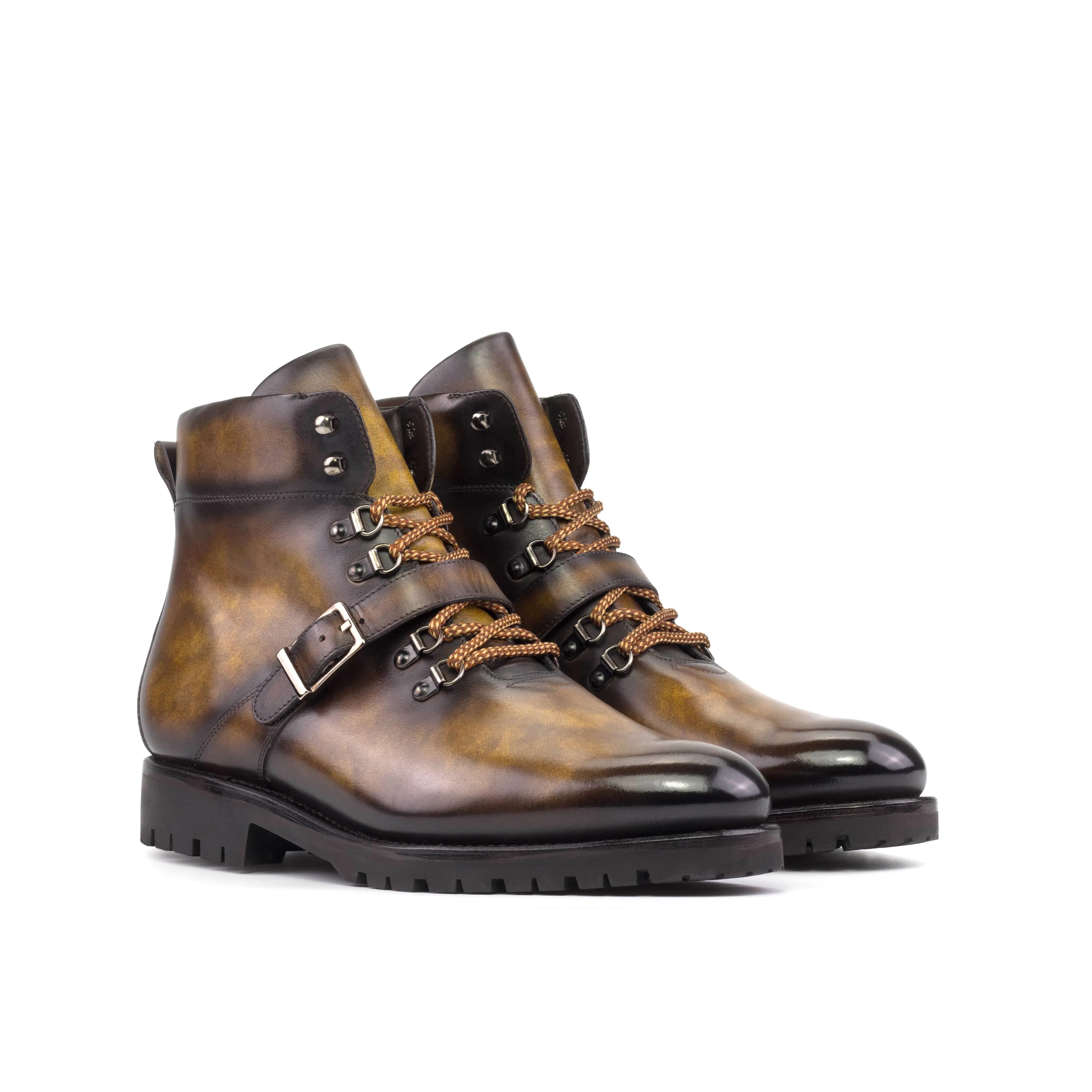 DapperFam Everest in Tobacco Men's Hand-Painted Patina Hiking Boot