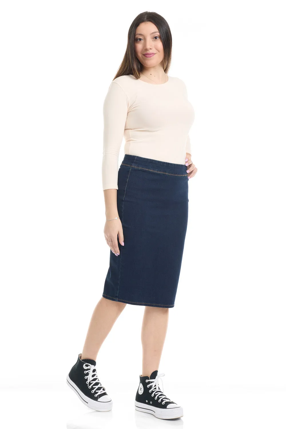 Dark Blue Stretchy Denim Pencil Skirt for Women 'Venice'