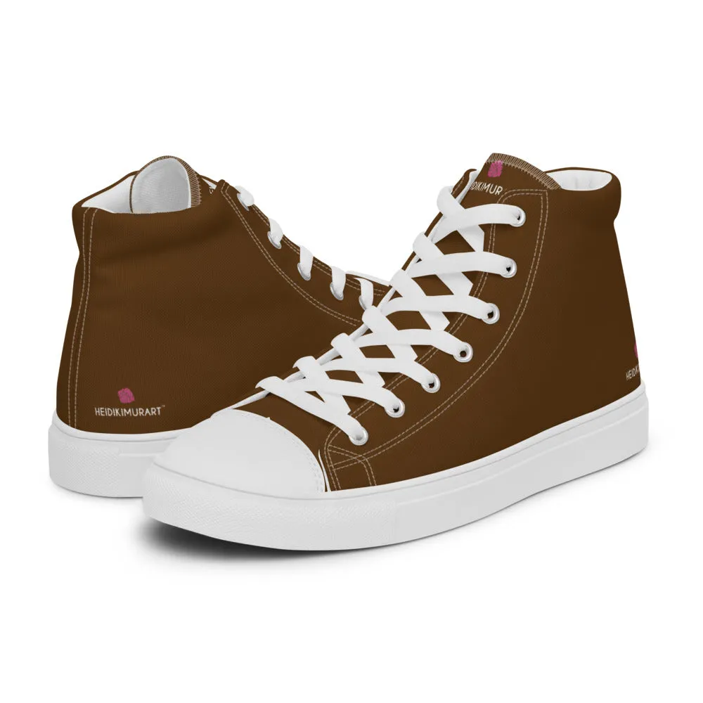 Dark Brown Color Men's High Tops, Solid Brown Color Men’s High Top Canvas Sneaker Shoes (US Size: 5-13)