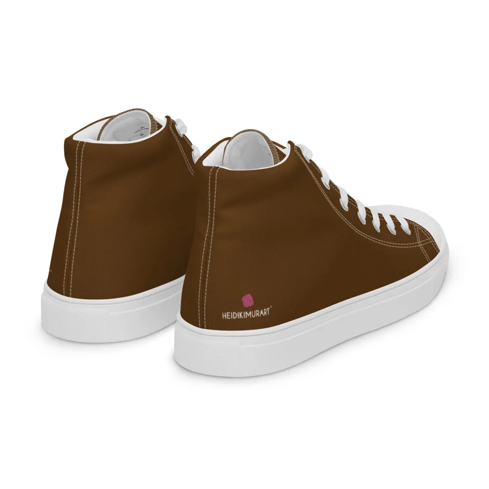 Dark Brown Color Men's High Tops, Solid Brown Color Men’s High Top Canvas Sneaker Shoes (US Size: 5-13)