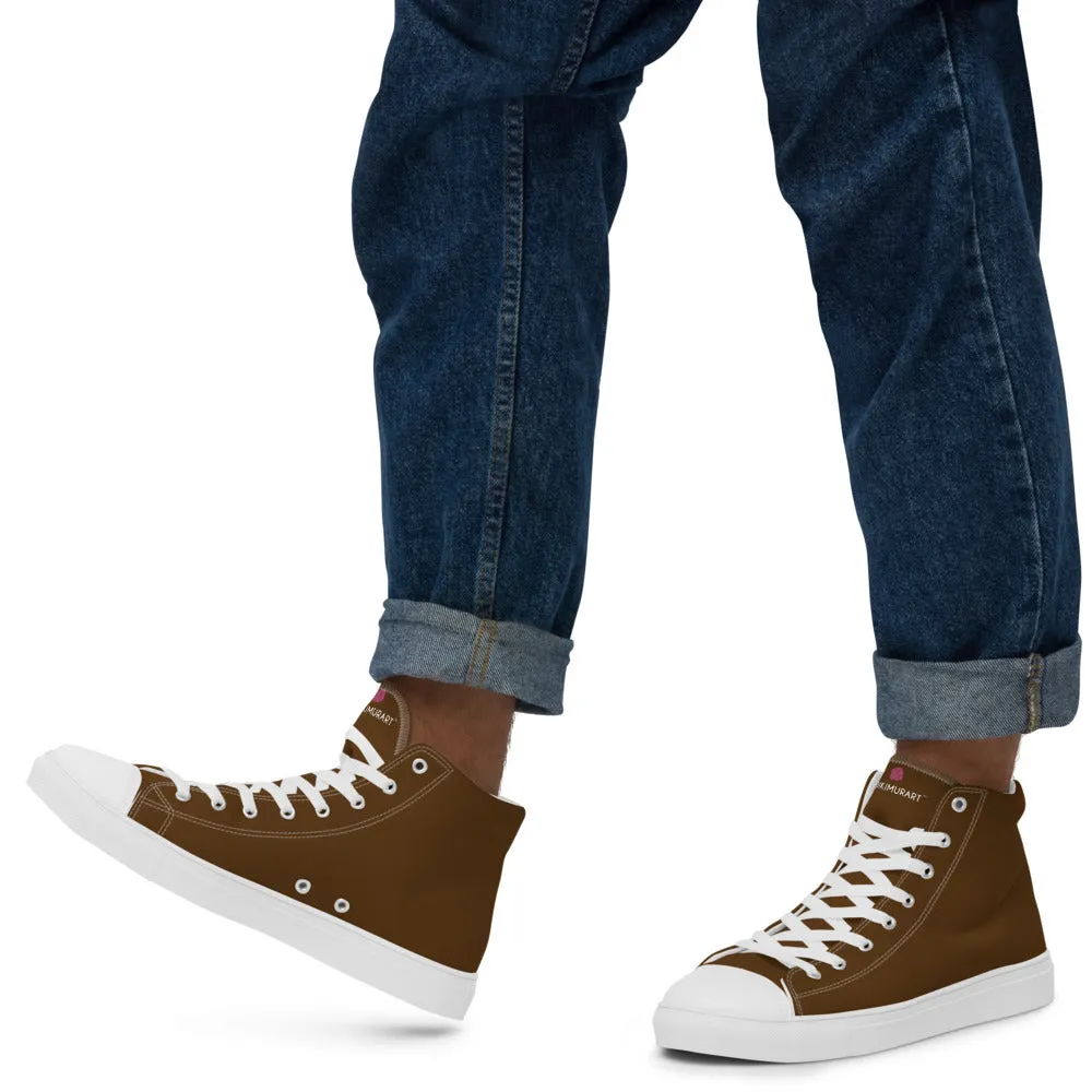 Dark Brown Color Men's High Tops, Solid Brown Color Men’s High Top Canvas Sneaker Shoes (US Size: 5-13)