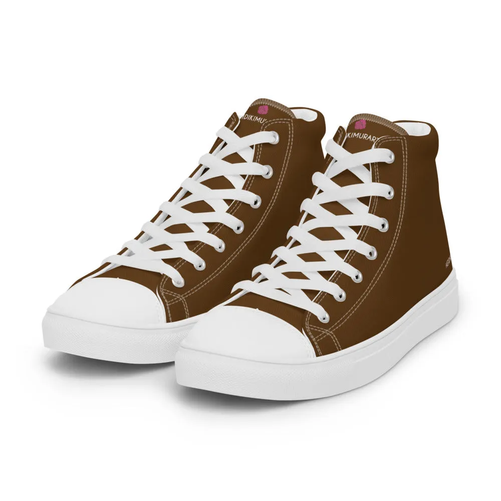 Dark Brown Color Men's High Tops, Solid Brown Color Men’s High Top Canvas Sneaker Shoes (US Size: 5-13)