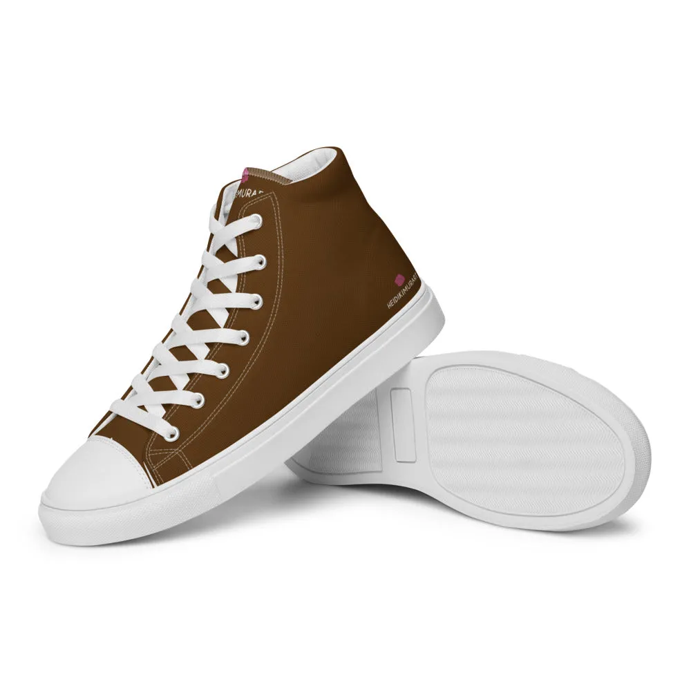 Dark Brown Color Men's High Tops, Solid Brown Color Men’s High Top Canvas Sneaker Shoes (US Size: 5-13)