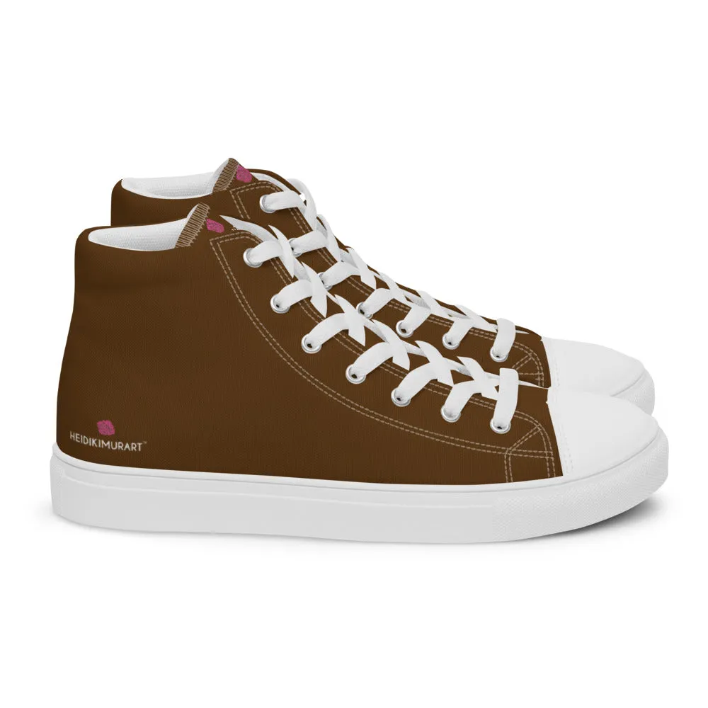 Dark Brown Color Men's High Tops, Solid Brown Color Men’s High Top Canvas Sneaker Shoes (US Size: 5-13)