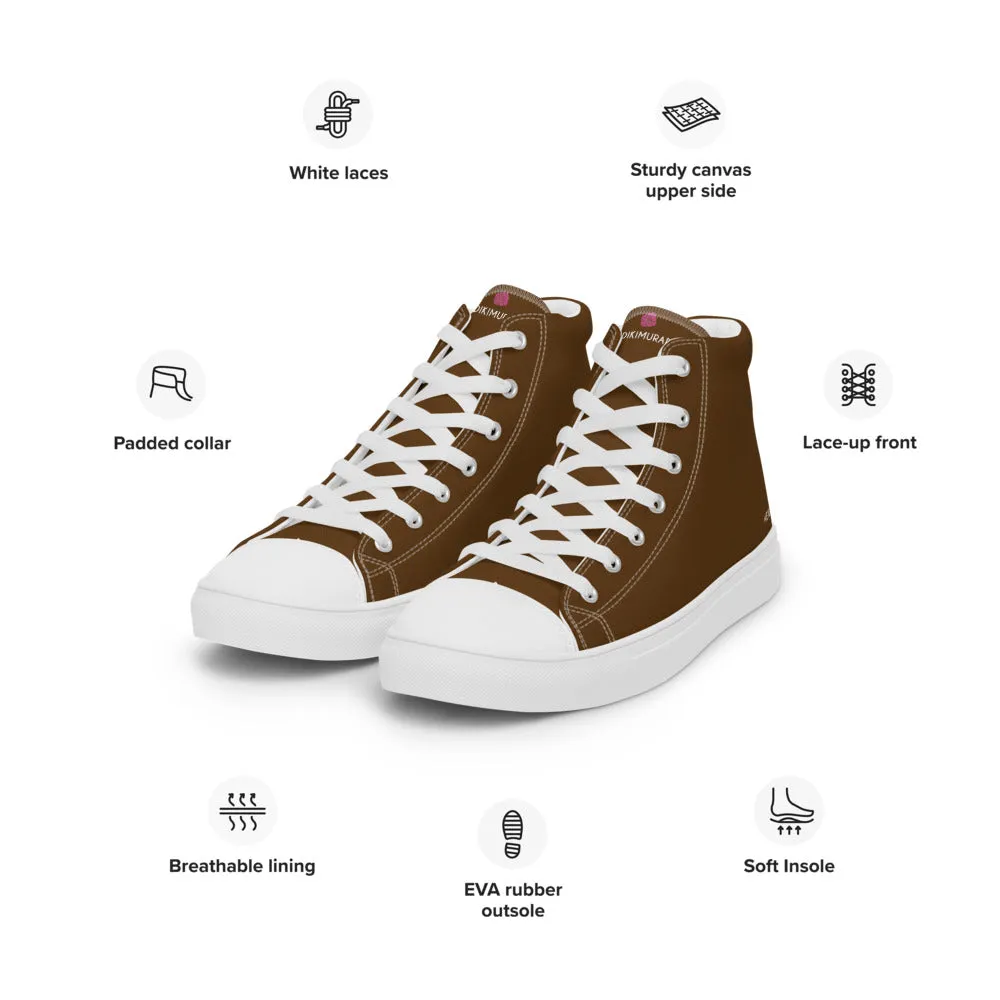 Dark Brown Color Men's High Tops, Solid Brown Color Men’s High Top Canvas Sneaker Shoes (US Size: 5-13)