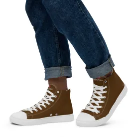 Dark Brown Color Men's High Tops, Solid Brown Color Men’s High Top Canvas Sneaker Shoes (US Size: 5-13)