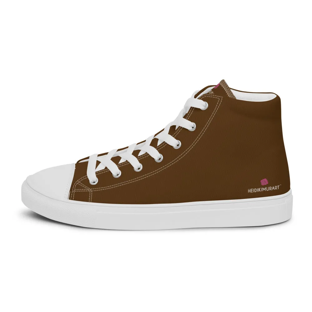 Dark Brown Color Men's High Tops, Solid Brown Color Men’s High Top Canvas Sneaker Shoes (US Size: 5-13)