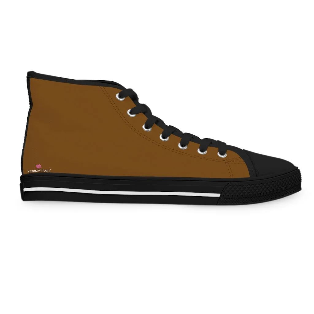 Dark Brown Ladies' High Tops, Solid Color Best Women's High Top Sneakers Canvas Tennis Shoes