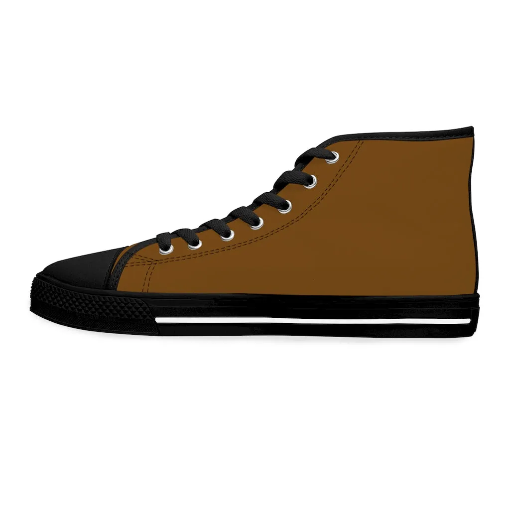 Dark Brown Ladies' High Tops, Solid Color Best Women's High Top Sneakers Canvas Tennis Shoes